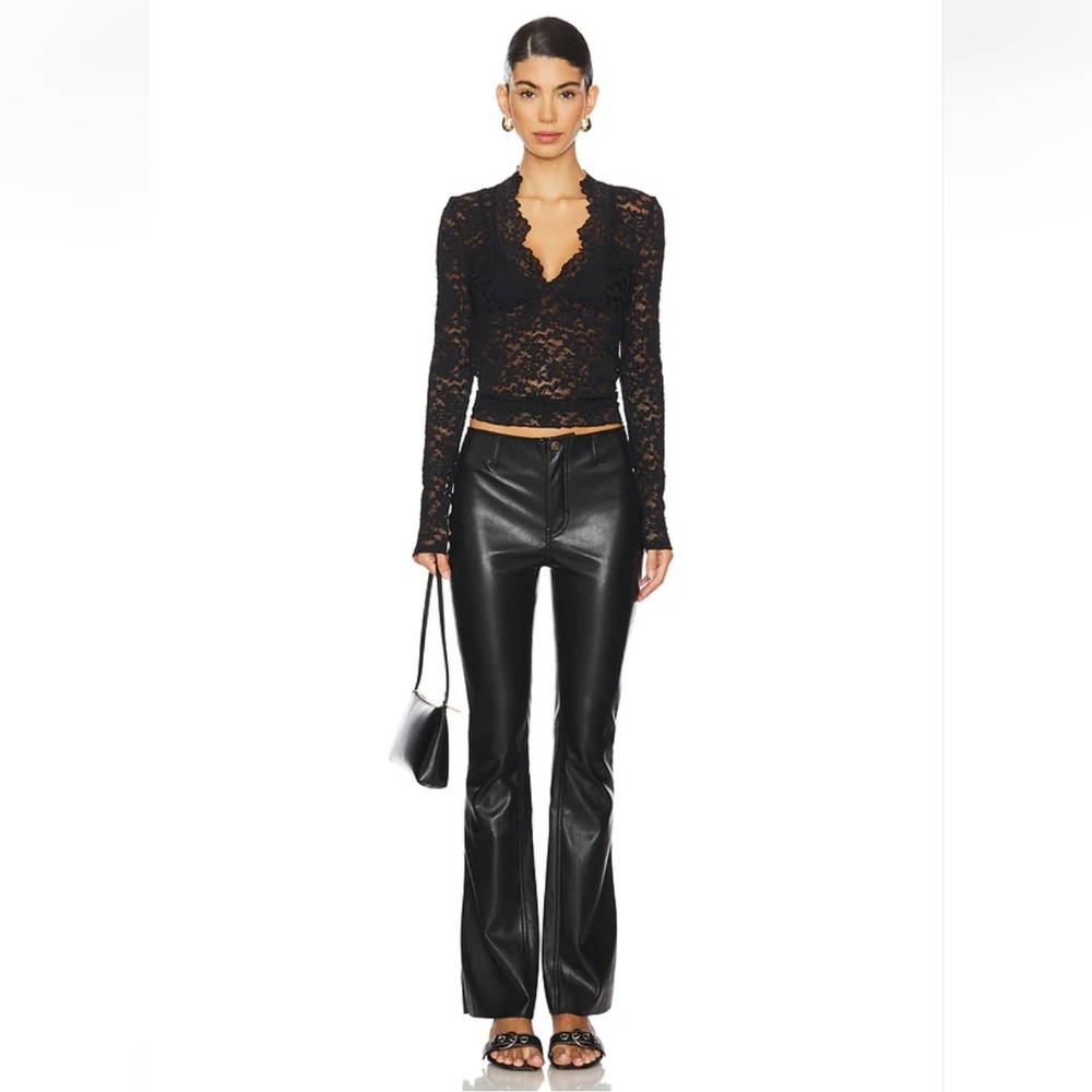 Free People We The Free Level Up Faux Leather Slit Bootcut Black 27